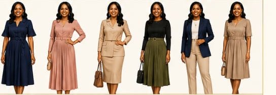 Exemples de tenues au choix, élégantes et sobres